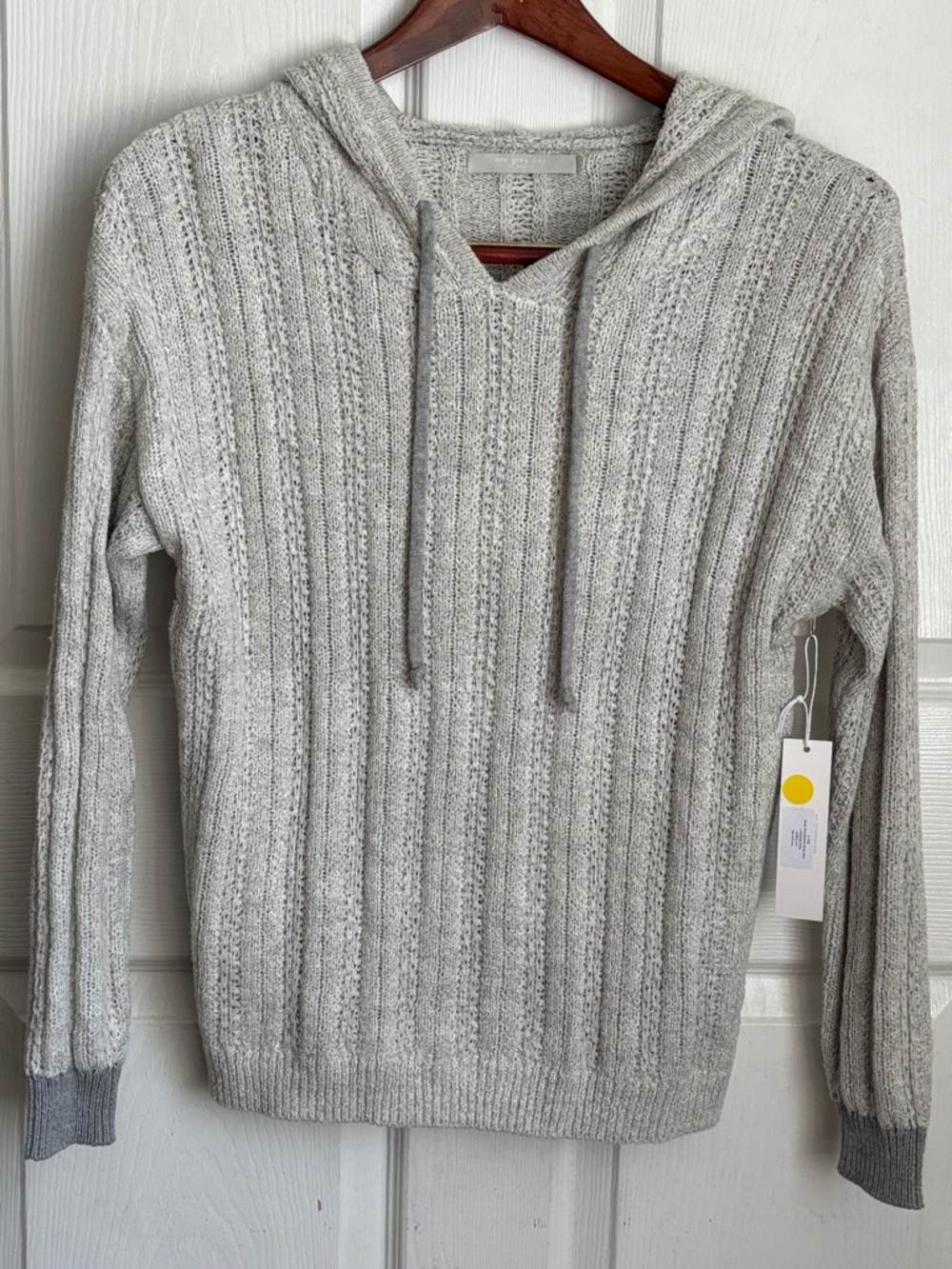 NEW One Grey Day Ribbed knit hoodie sweater heathered grey darker cuffs size S